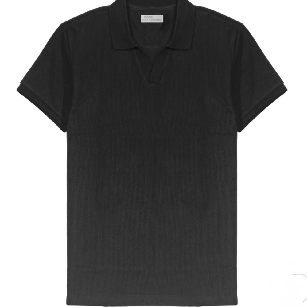 Core Collective Pivot Vertical Ottoman SS V Neck Polo. Size M Charcoal Colour